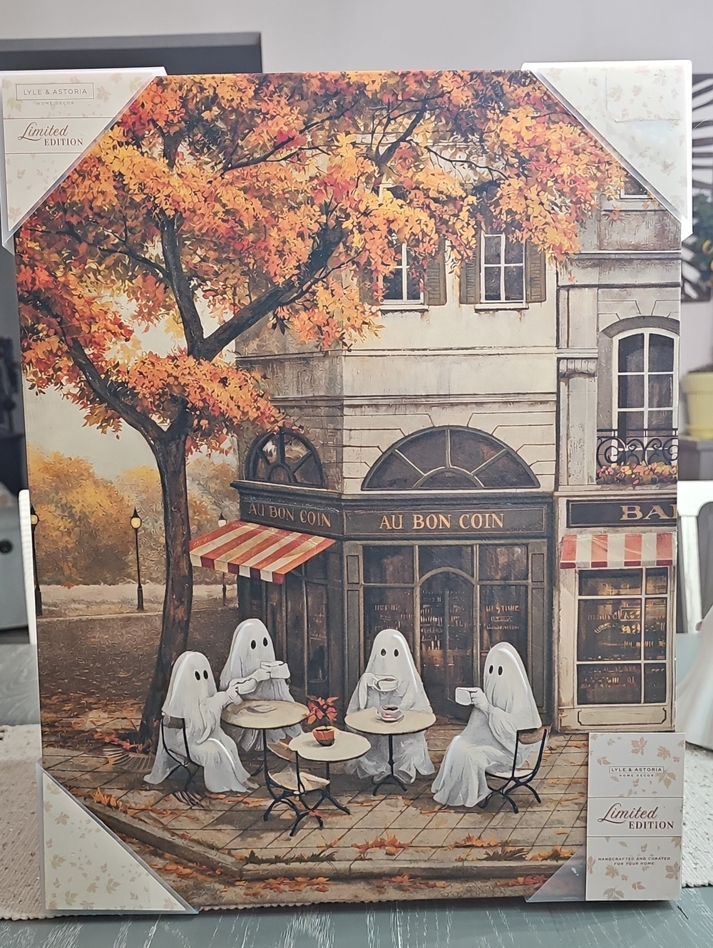 New! Limited Edition Halloween LARGE 16"x20" Ghosts at Coffee Cafe Canvas Art